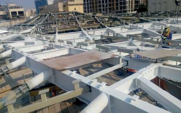 Fireproofed structural steel at the Gold Line Metro project